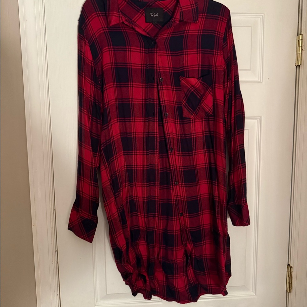 Rails Red and Black Checkered Shirt Dress